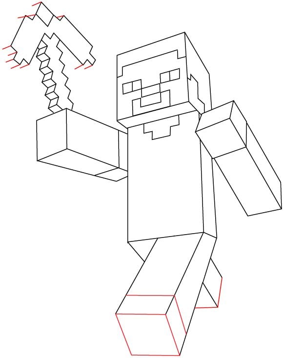 Wie man Steve mit einer Spitzhacke aus Minecraft mit einfachen Schritten zeichnet